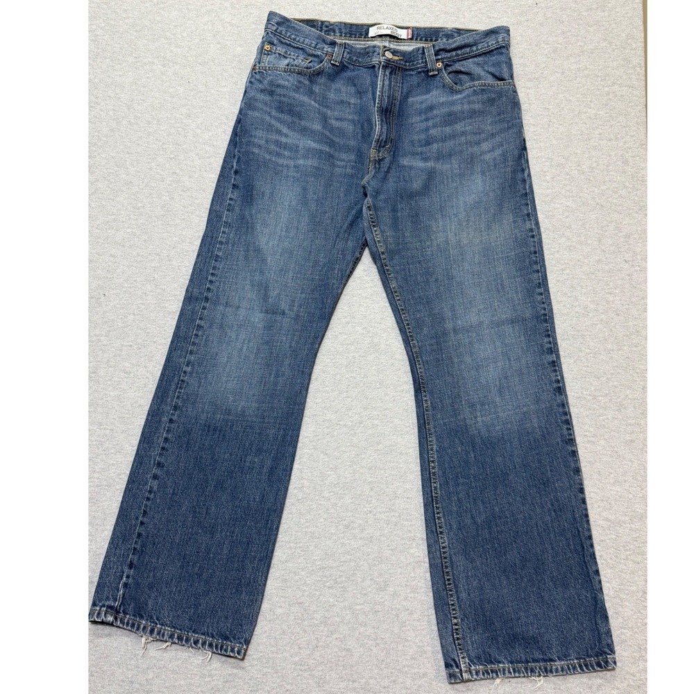 VTG Levis 557 Bootcut Jeans Men 38x34 Blue Denim Relaxed Baggy Y2K Grunge Faded